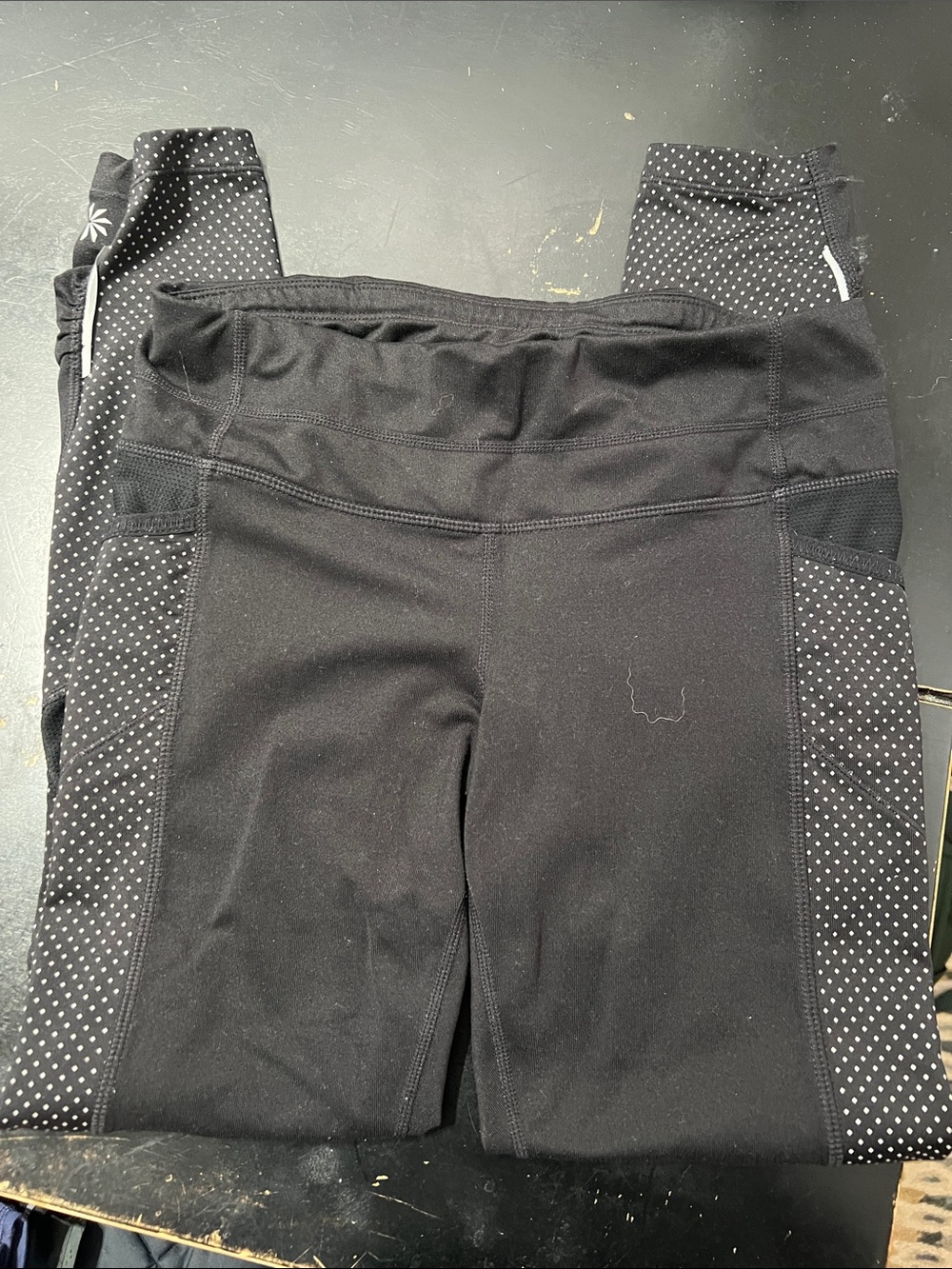 Athleta Black Leggings with White Polka Dot Side Panels